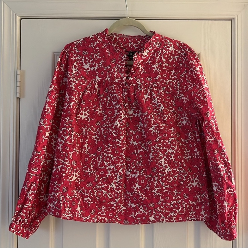 J. Crew Button-front ruffleneck popover in blushing meadow cotton poplin - Picture 3 of 7
